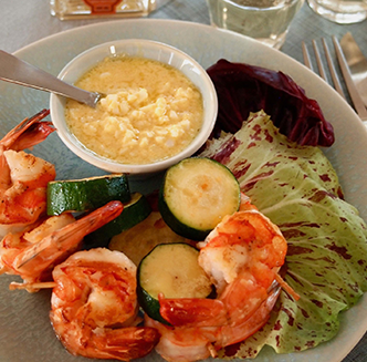 海老のグリル、サフラン風味の「食べる」タルタルソース